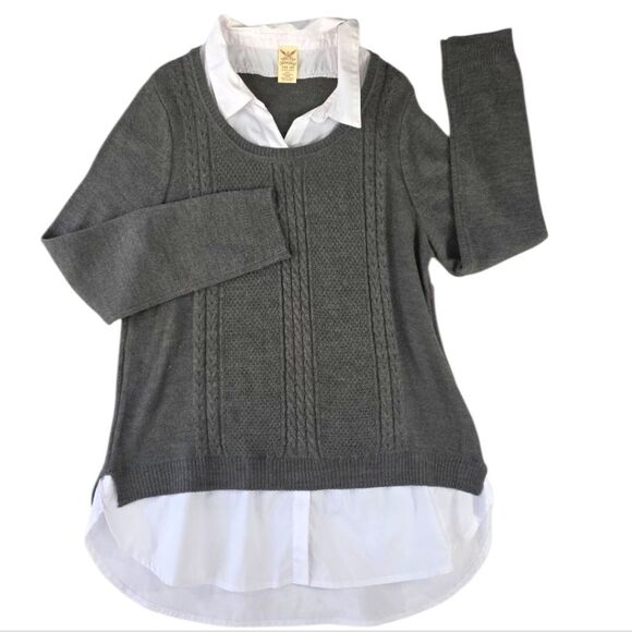 Faded Glory Women's Gray Knit Sweater with White Collared Shirt Layer Size XXL - Picture 1 of 15